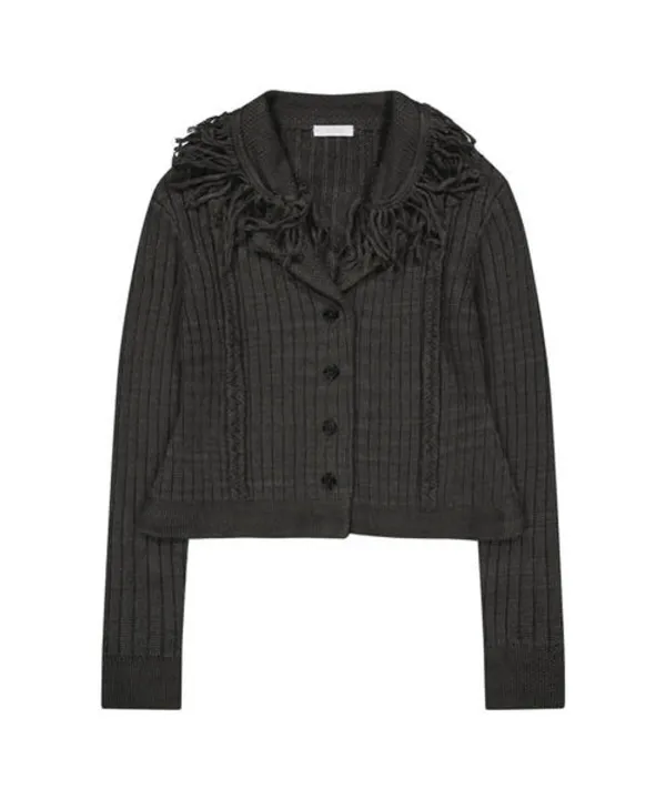Tassel Collar Knit Cardigan / Charcoal