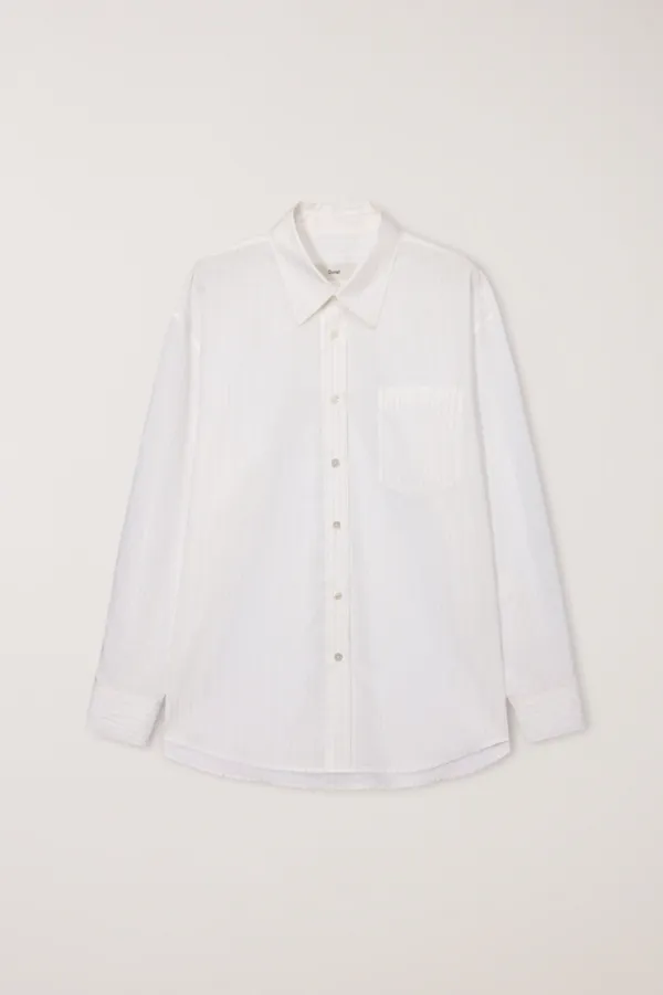 UNISEX SUMMER BREEZE STRIPED OVERSHIRT WHITE_UDSH6B126WT
