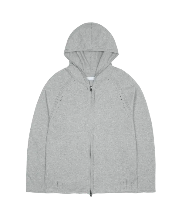 KNIT ZIP-UP HOODIE [MELANGE GREY]