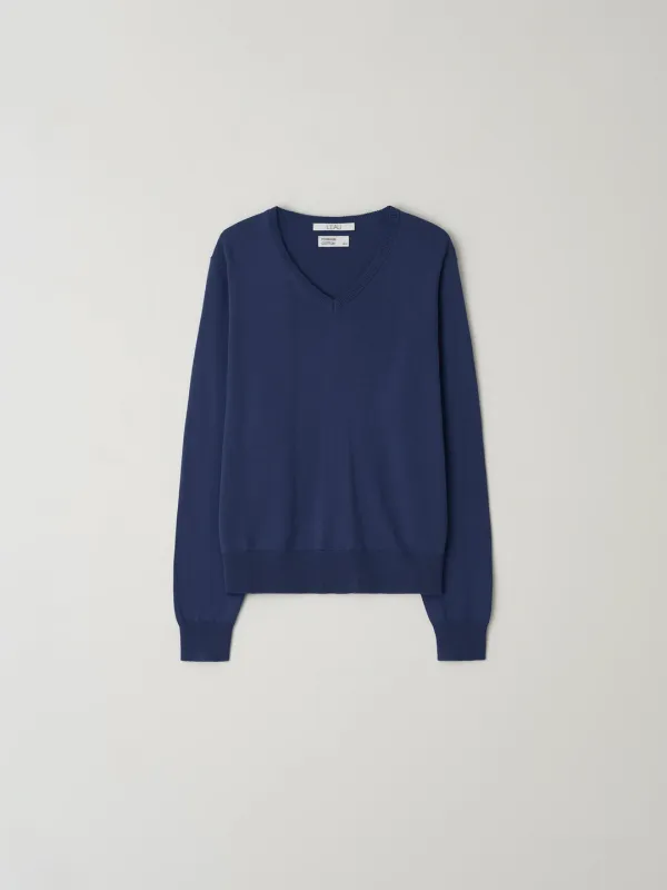 Cotton v-neck knit_deep blue