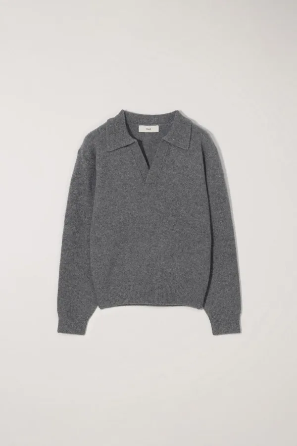 UNISEX OPEN COLLARED CASHMERE SWEATER MELANGE GREY