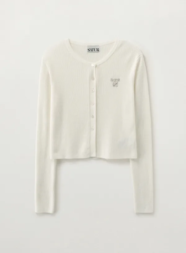 (W) Plain Long Sleeve Cardigan - Cream