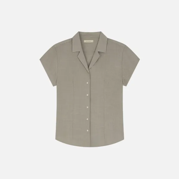 SITP5292 오픈 카라 레트로 반팔 셔츠_Olive gray