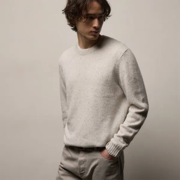 Marled Cashmere Linen Crew - Pearl