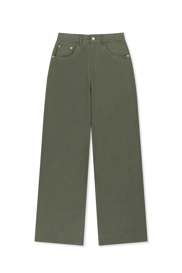 STUD POINT COLOR DENIM PANTS IN KHAKI