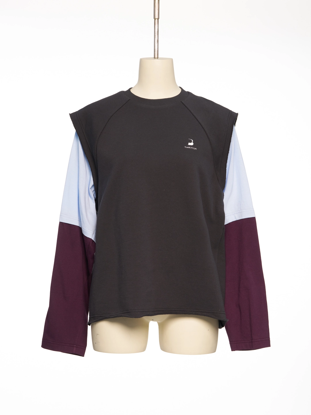 푸쉬버튼 FW26 GRAY LAYERED COLOR BLOCK LONG SLEEVE TOP 상품 이미지 1