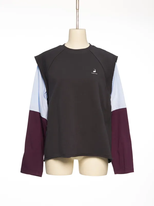 FW26 GRAY LAYERED COLOR BLOCK LONG SLEEVE TOP