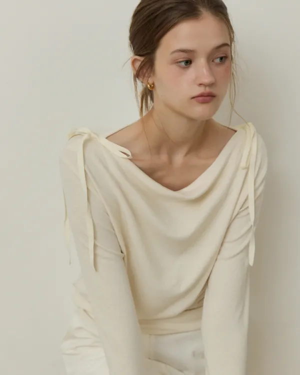 [Ivory-9/17 예약발송] Drape double ribbon t shirts - 3color