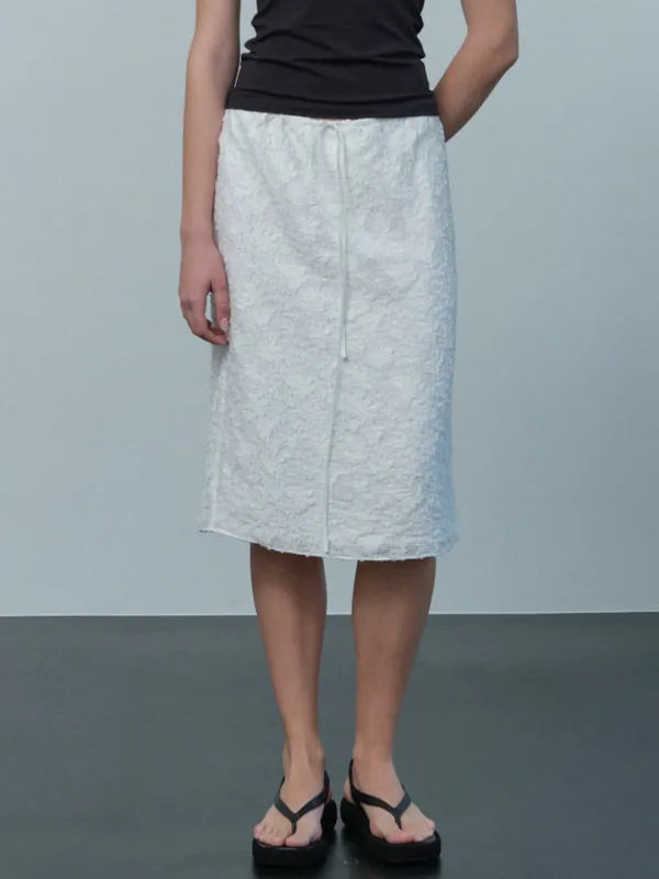 flower applique midi skirt (ivory)