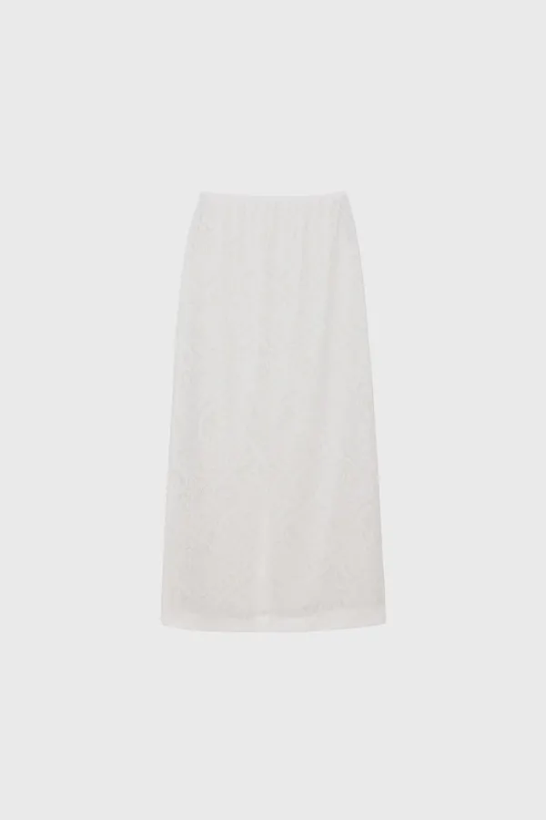 [13th] Lace band long skirt (white / black)