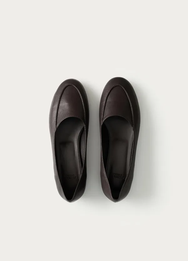 Round moc leather flats (Espresso brown)