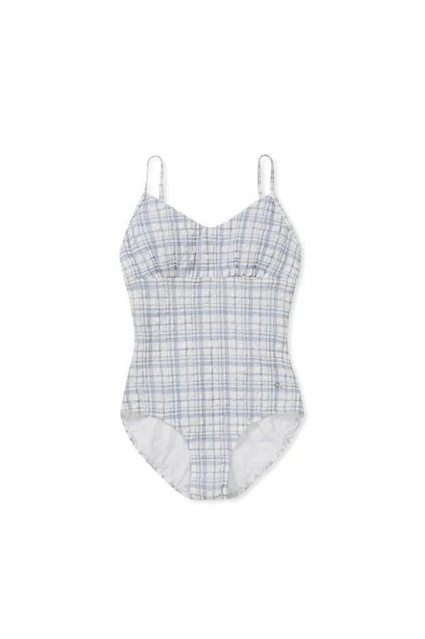 [25SS clove] Check Swimsuit (Sky Blue)