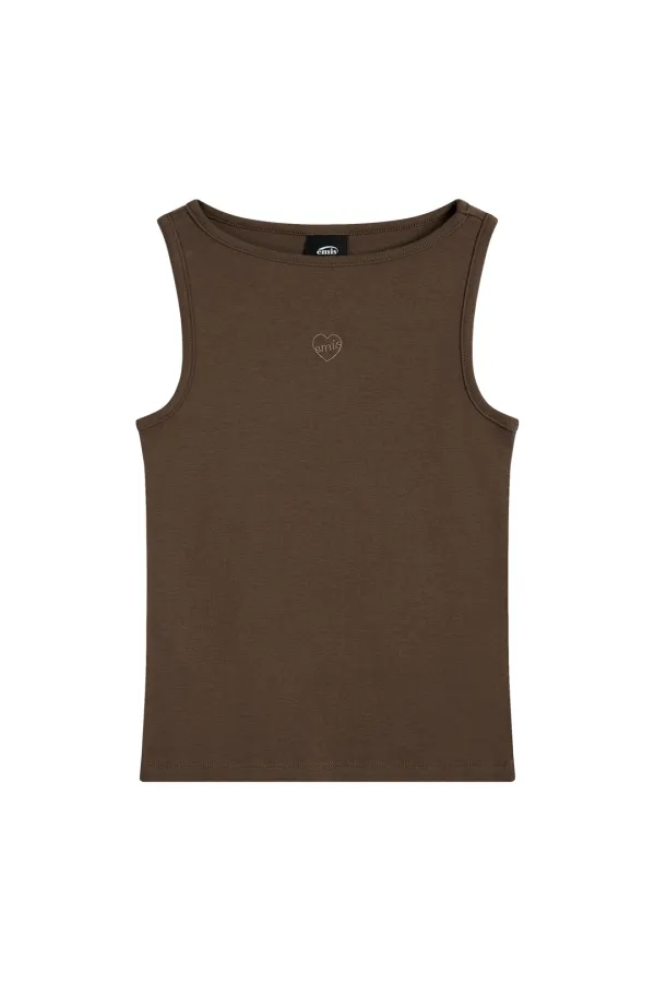 (W) BOAT NECK TANK TOP-BROWN