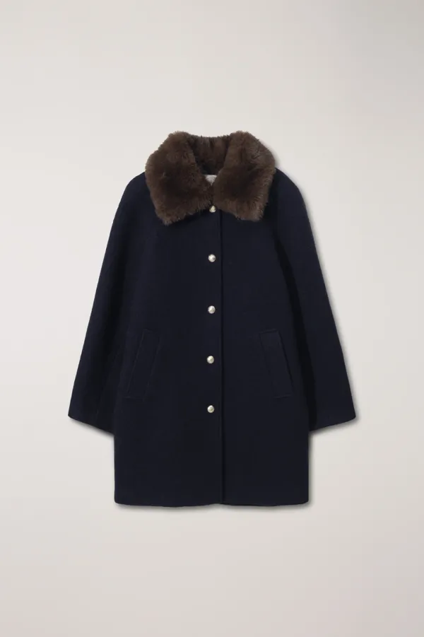BOUCLE WOOL HALF COAT DARK NAVY