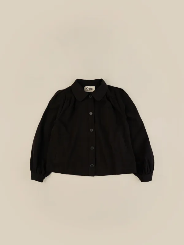 ROUND COLLAR SHIRRING JACKET [ BLACK ]