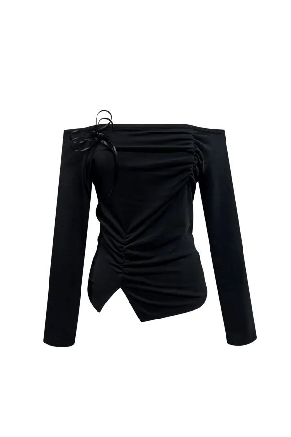 ELIN DRAPE OFF-SHOULDER TOP / BLACK