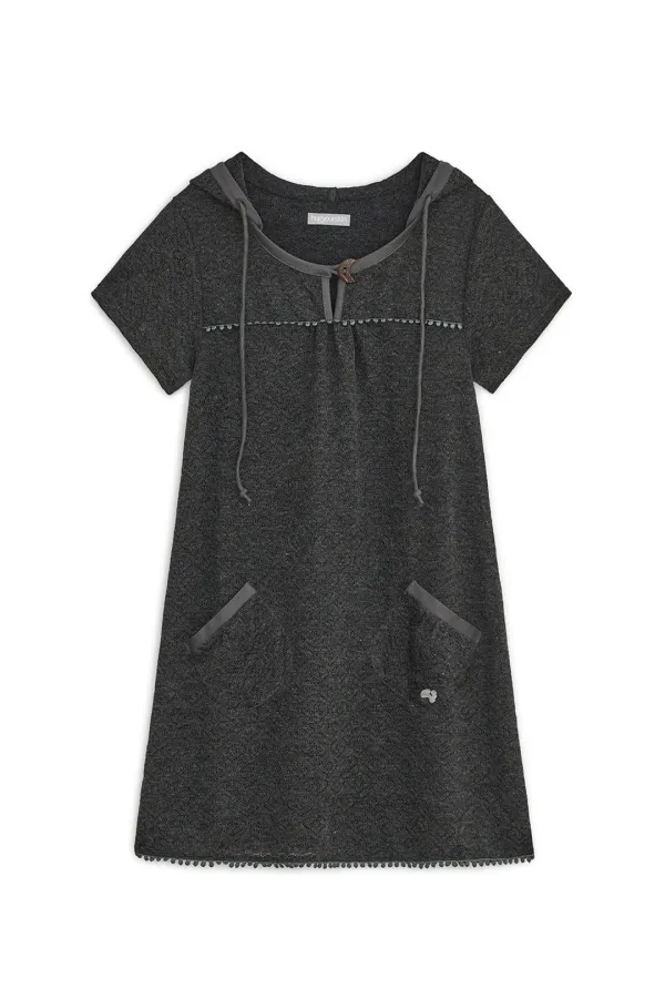 Hooded layered knit dress (Charcoal)