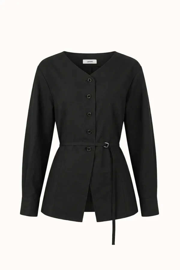 [4차 리오더]Hourglass V-Neck Blouse[LMBFSPSH316]-Black