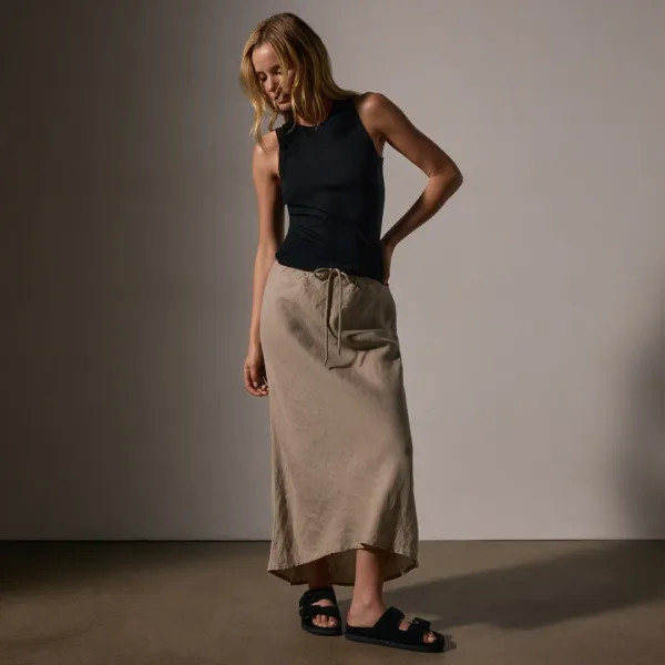 High Low Linen Skirt - Overcast Pigment