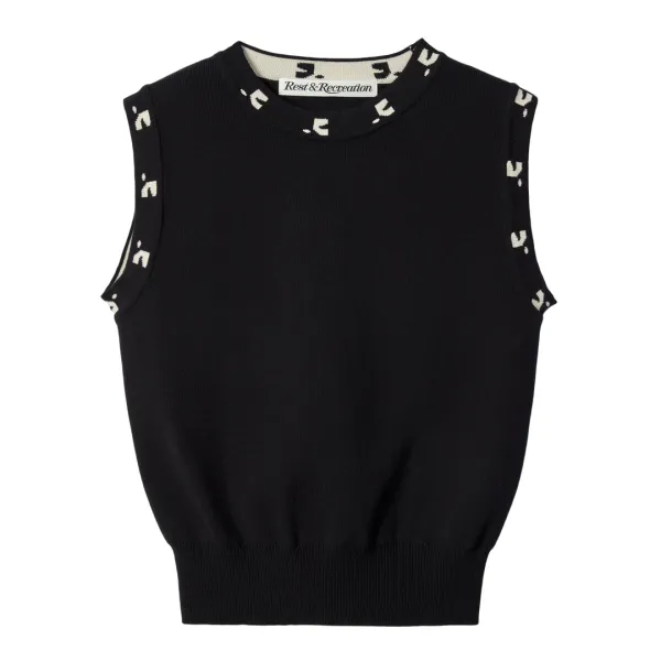 RR LOGO SLEEVELESS KNIT TOP - BLACK