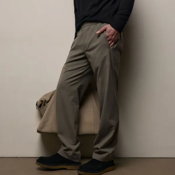 Wool Stretch Pull On Trouser - Light Olive