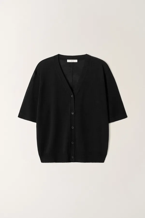 브이넥 반팔 니트 가디건 (Black)_2GMUKC16