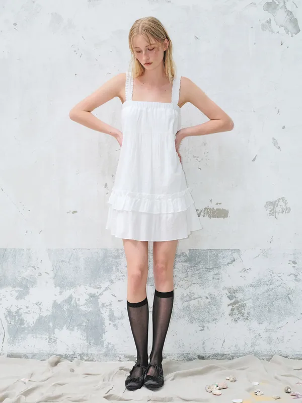 Frill Banding Mini Dress, White