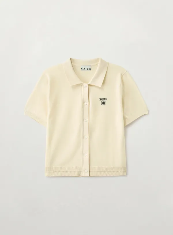[이민정 Pick] (W) Collar Half Knit Cardigan - Light Yellow