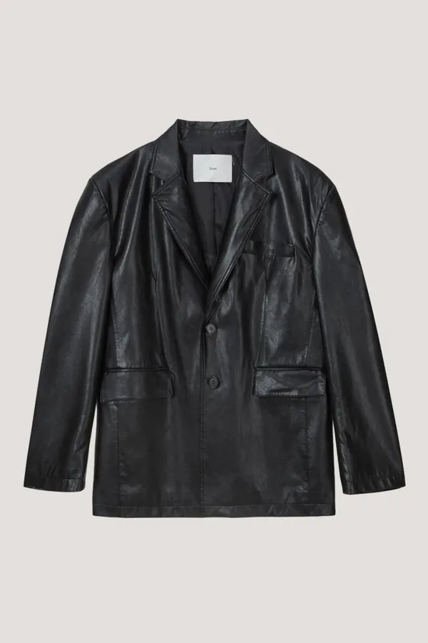 UNISEX 2 BUTTON VEGAN LEATHER BLAZER BLACK_UDJA4A105BK