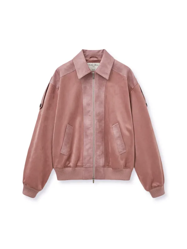 SUEDE MIX LEATHER ZIP UP JUMPER FOR WOMEN IN PINK