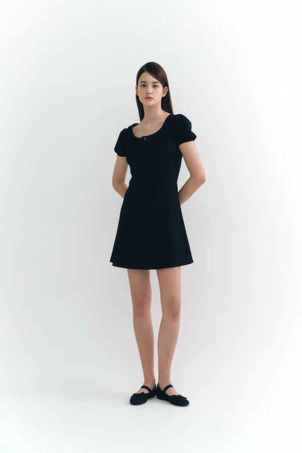 Shirring Mini Dress Black