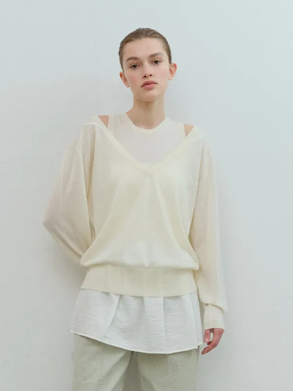 TVS V-NECK LAYERD KNIT TOP_IVORY