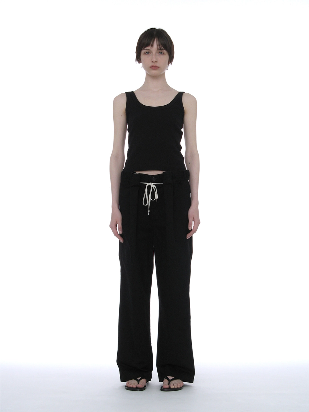 파르티멘토 [WOMEN] WASHED DRAWSTRING CHINO PANTS_BLACK 상품 이미지 2