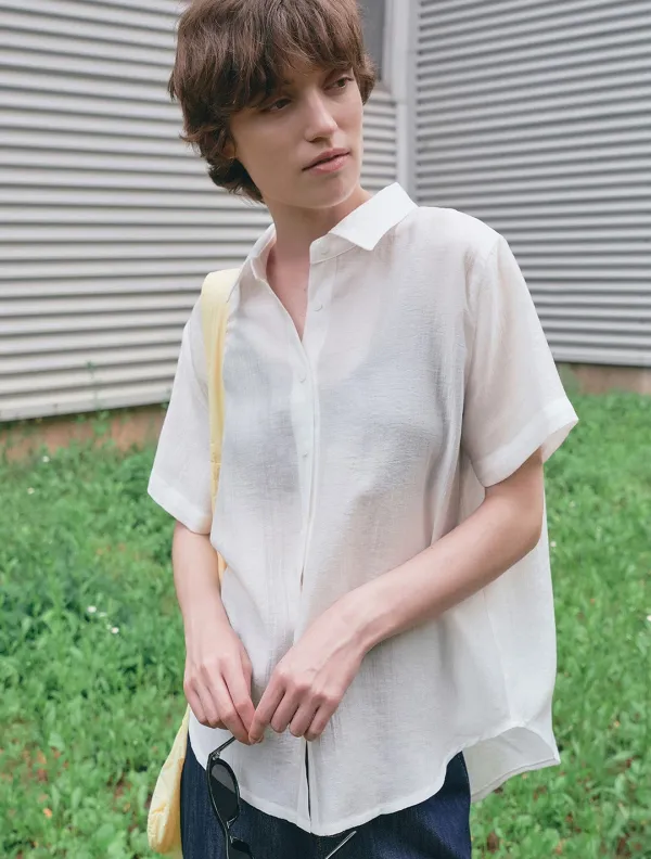 Summer sheer short sleeve shirt_Ivory