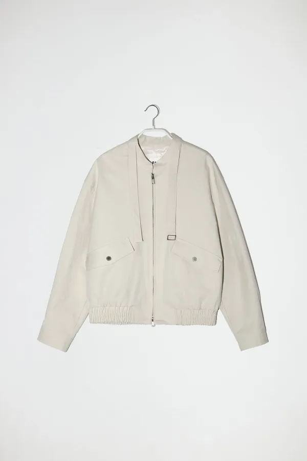 BUCKLE NECK COTTON BLOUSON - IVORY