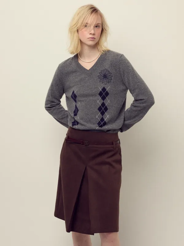 SUEDE A LINE MIDI SKIRT_BROWN