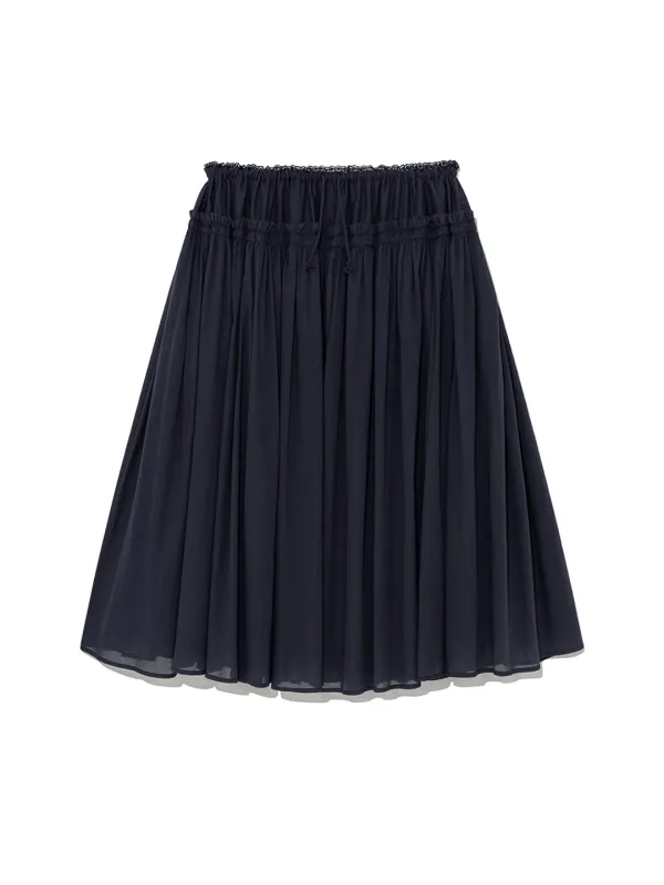 LACE STRING GATHERED LONG SKIRT (NAVY)