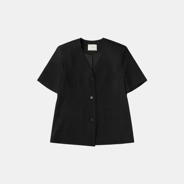 SIOT4108 썸머 폴리 노카라 블레이저_Black