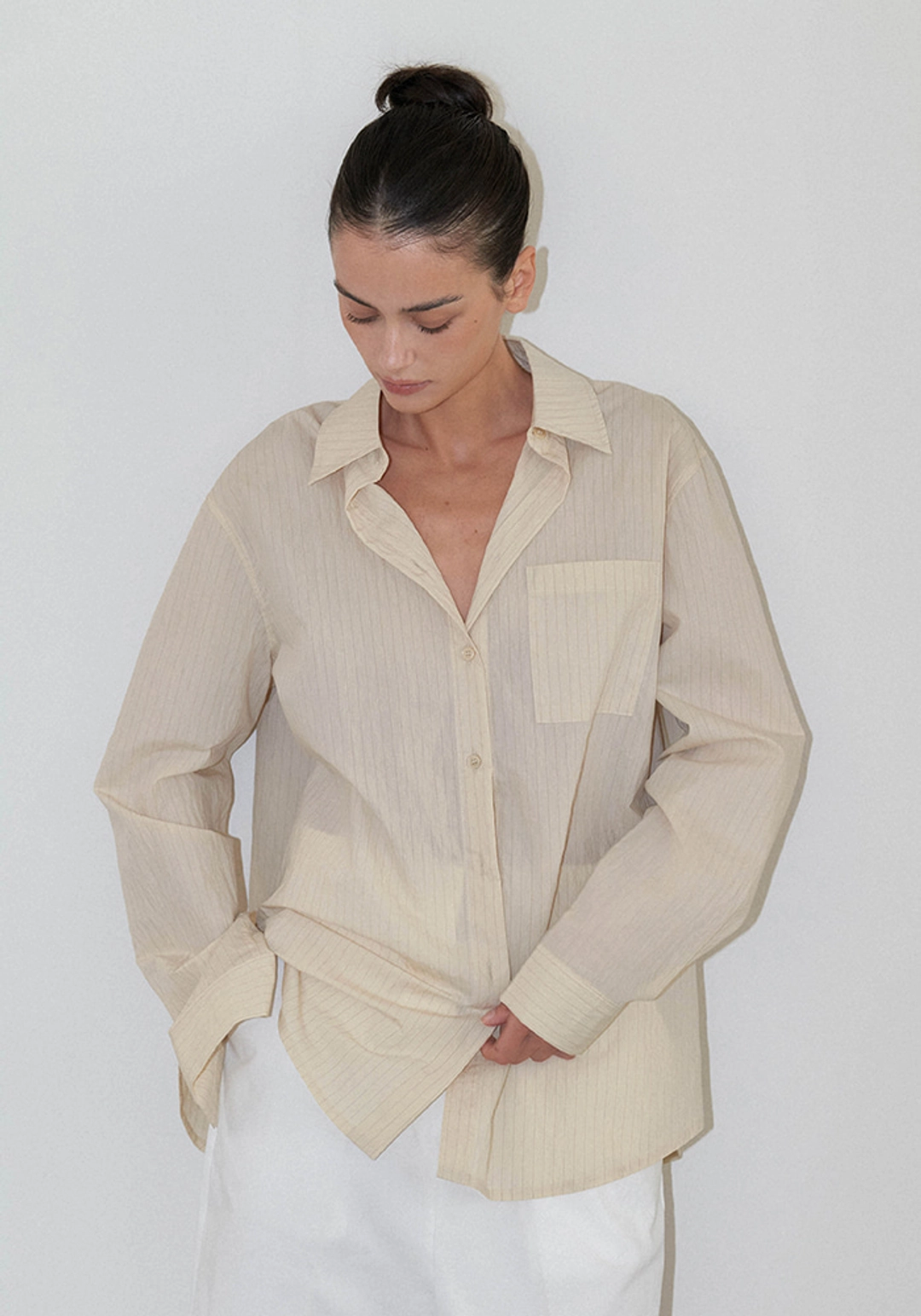 이브세이지 Oversized stripe shirt (Beige) 상품 이미지 1