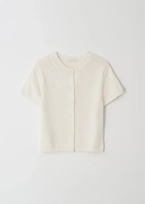 crew neck half knit cardigan-ivory