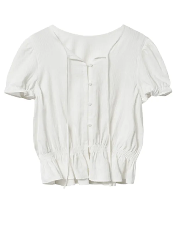 PUFF SLEEVE COTTON BLOUSE - IVORY