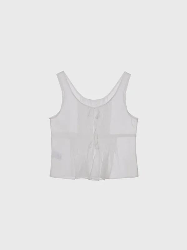 Sheer frill vest (white / brown)