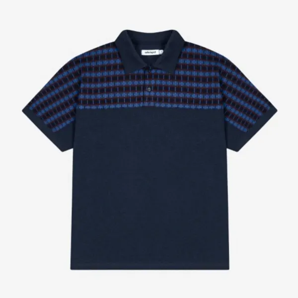 REGULAR CHEST GRID WAVE PK TEE (NAVY)