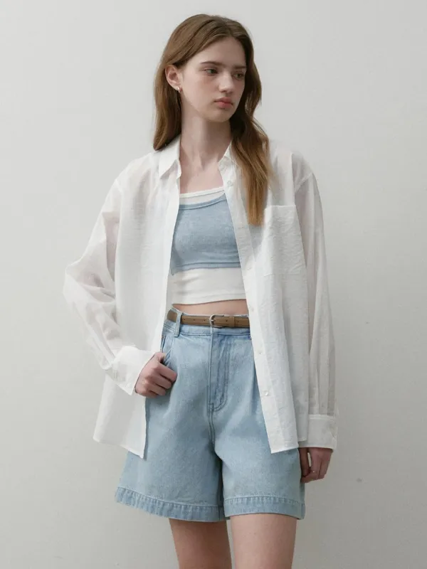 Summer Loose Fit Back Slit Shirt Ivory
