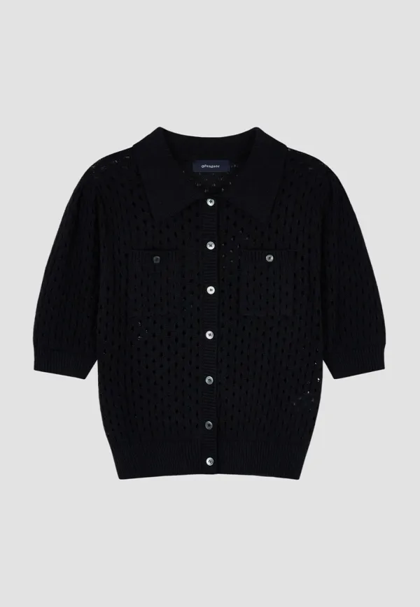 Hole in twide knit Black