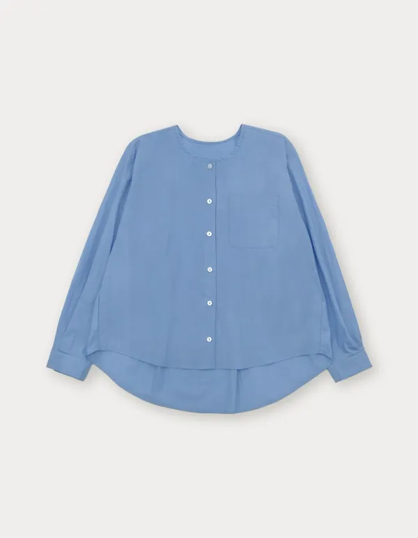 Shell Button Round Shirt - Blue