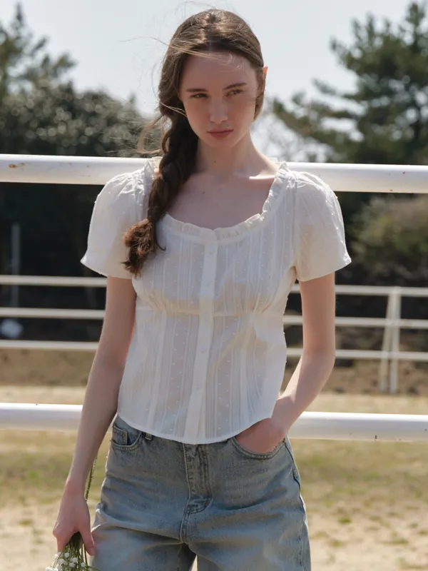 A V NECK FRILL BLOUSE_WHITE
