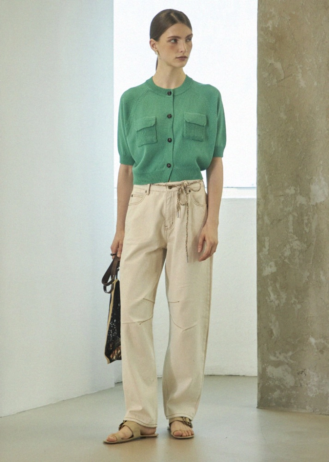 메종드이네스 (BELT-SET) CURVED BAGGY JEANS _IVORY 상품 이미지 2