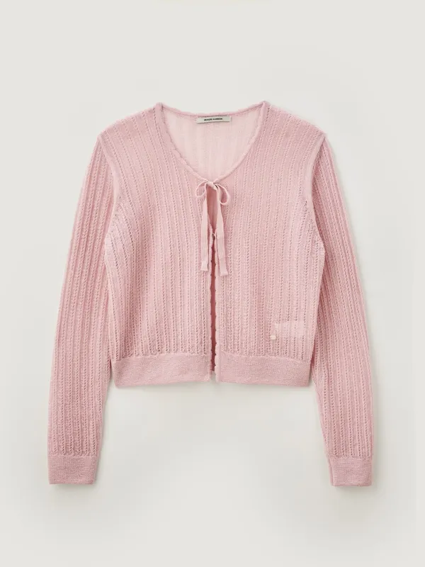 Lace ribbon Cardigan - Pink