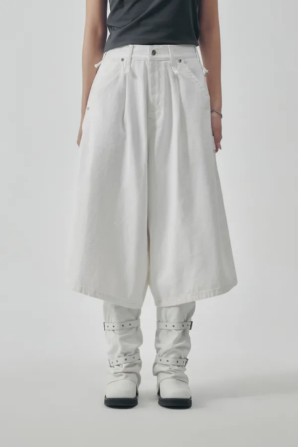Carpenter-Strap Bermuda Denim Pants [ Ivory ]